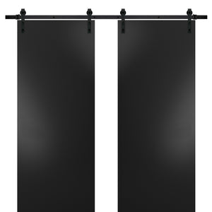 Sturdy Double Barn Door with Hardware | Planum 0010 | Black Matte - 6 ft Railing) Rail / 36’’ x 80’’ (2* 18x80)