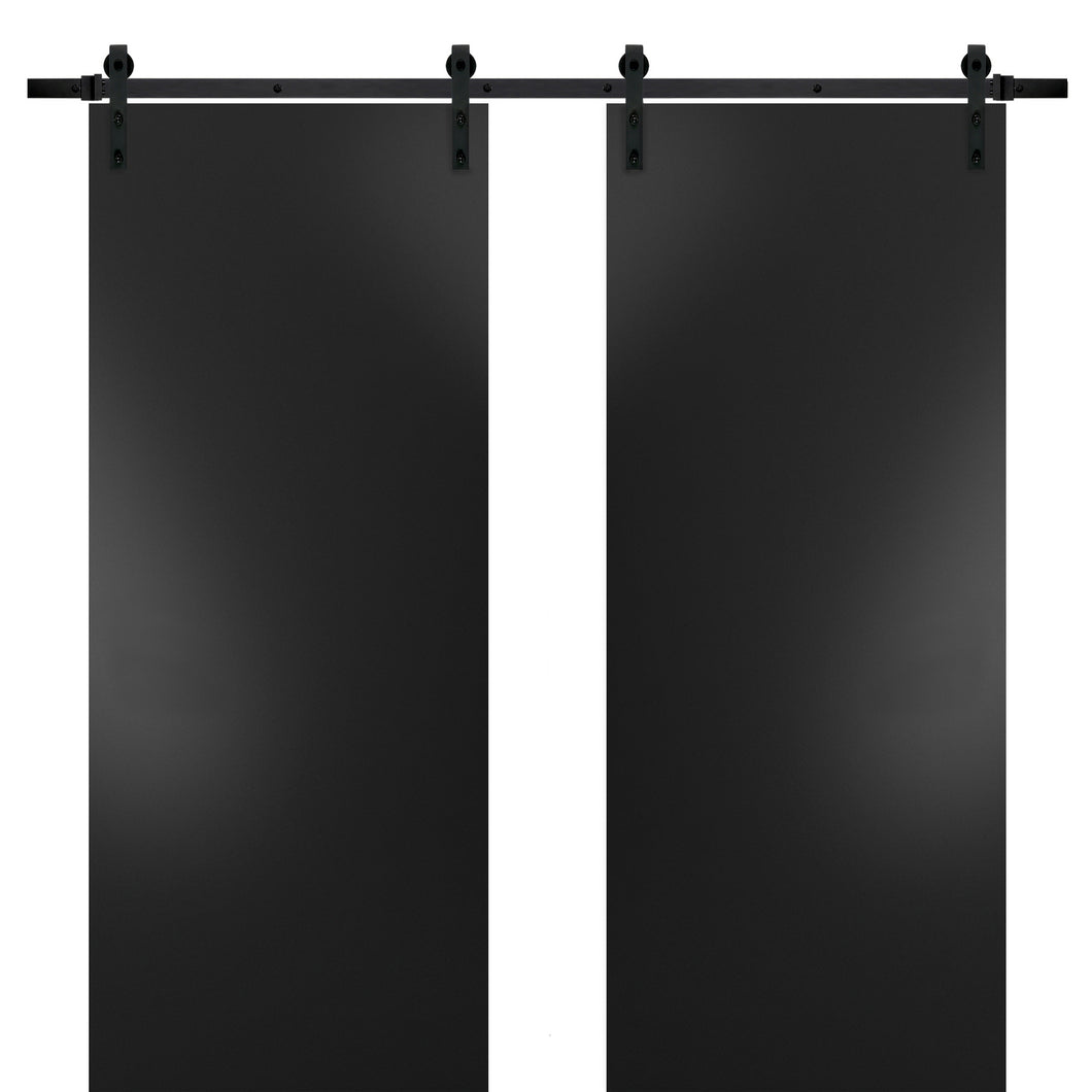 Sturdy Double Barn Door with Hardware | Planum 0010 | Black Matte - 6 ft Railing) Rail / 36’’ x 80’’ (2* 18x80)