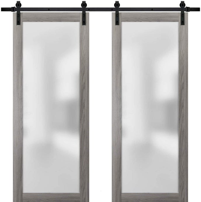 Sturdy Double Barn Door | Frosted Glass | Planum 2102 | Ginger Ash