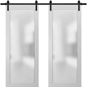 Sturdy Double Barn Door | Frosted Glass | Planum 2102 | White Silk