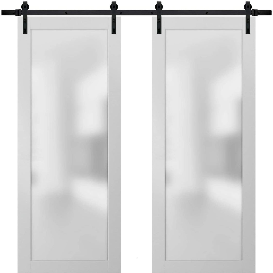 Sturdy Double Barn Door | Frosted Glass | Planum 2102 | White Silk