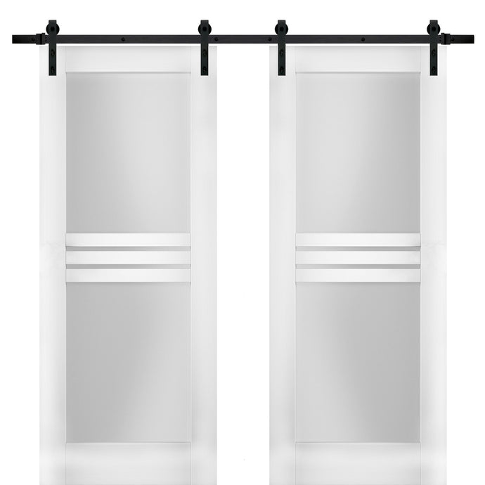 Modern Double Barn Door 4 Lites | Mela 7222 | Matte White - Home Doors