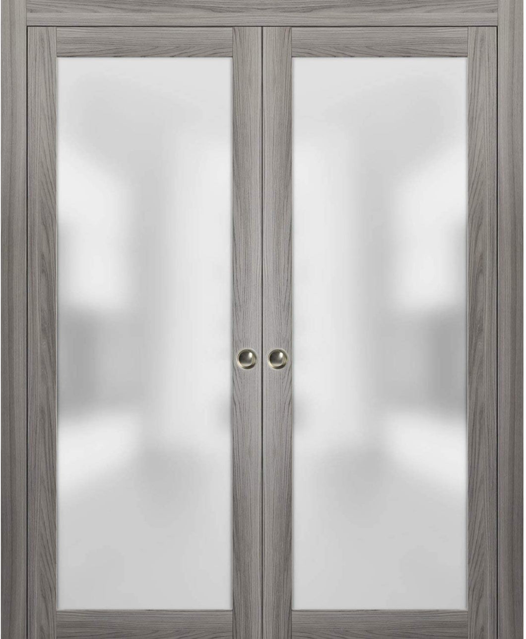 Sliding French Double Pocket Doors Frosted Glass  | Planum 2102 | Ginger Ash