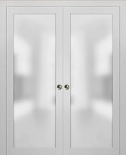 Load image into Gallery viewer, Interior Sliding Closet Double Pocket Doors | Planum 2102 | White Silk