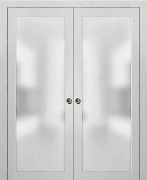 Interior Sliding Closet Double Pocket Doors | Planum 2102 | White Silk