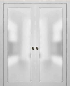 Sliding Double Pocket Door Frosted Tempered Glass | Planum 2102 | White Silk