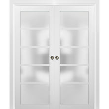 Load image into Gallery viewer, French Double Pocket Doors Frosted Glass | Quadro 4002 | White Silk