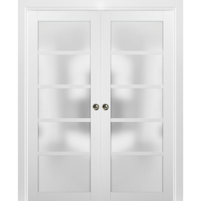 French Double Pocket Doors Frosted Glass | Quadro 4002 | White Silk - 36’’ x 80’’ (2* 18x80) - Home