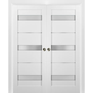 French Double Pocket Doors | Quadro 4055 | White Silk