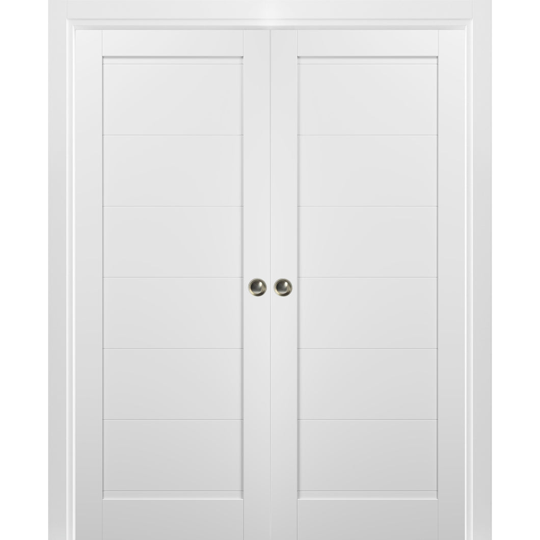 French Double Pocket Doors | Quadro 4115 | White Silk - 36’’ x 80’’ (2* 18x80)