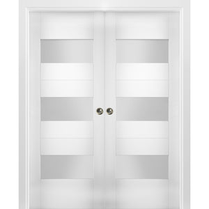 Sliding French Double Pocket Doors Opaque Glass | Sete 6003 | White Silk - 36’’ x 80’’ (2* 18x80) - Home