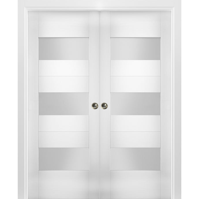 Sliding French Double Pocket Doors Opaque Glass | Sete 6003 | White Silk - 36’’ x 80’’ (2* 18x80) - Home