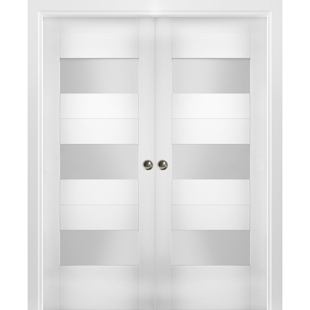 Sliding French Double Pocket Doors Opaque Glass | Sete 6003 | White Silk - 36’’ x 80’’ (2* 18x80) - Home