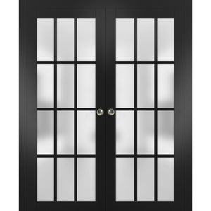 Sliding French Double Pocket Doors Frosted Glass 12 Lites | Felicia 3312 | Matte Black