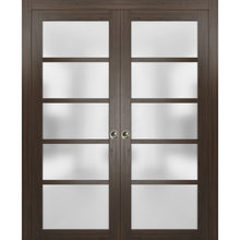 Load image into Gallery viewer, Sliding French Double Pocket Doors Frosted Glass | Quadro 4002 | Chocolate Ash