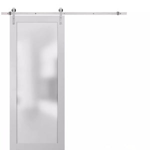 Sturdy Barn Door Frosted Tempered Glass | Planum 2102 | White Silk