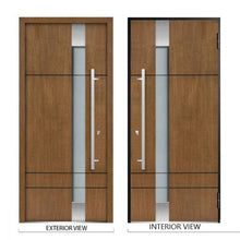 Load image into Gallery viewer, Front Exterior Prehung Steel Door | Top Side White Glass | Deux 1713 | Natural Oak - Home Doors