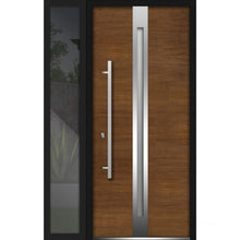 Load image into Gallery viewer, Front Exterior Prehung Steel Door | Left Side Black Glass | Deux 1744 | Natural Oak