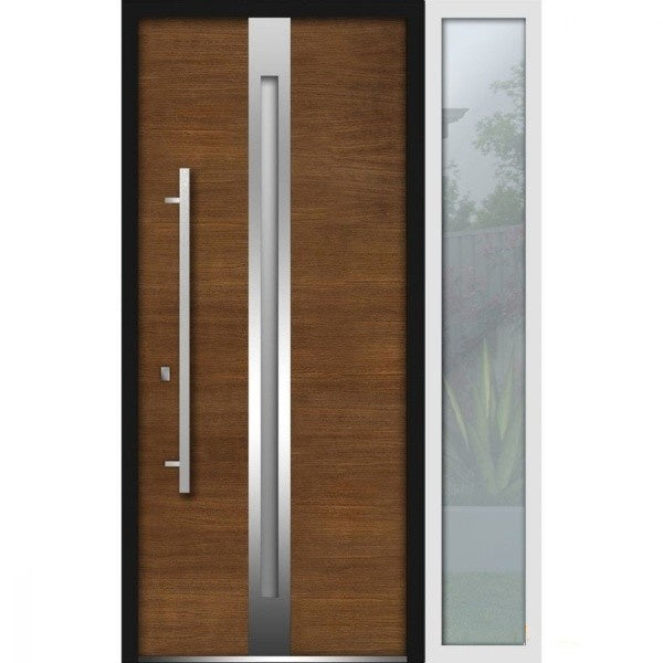 Front Exterior Prehung Steel Door | Right Side White Glass | Deux 1744 | Natural Oak - 36 + 12’’ x 80’’