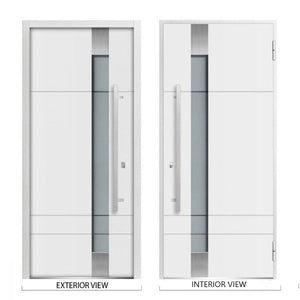 Front Exterior Prehung Steel Door | Top, Right & Left Side White Glass | Deux 1705 | White Enamel