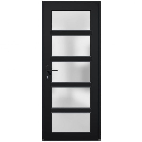 Front Exterior Prehung Metal-Plastic Door Frosted Glass | Manux 8002 | Matte Black