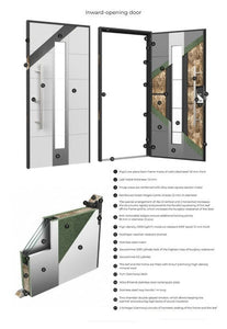Front Exterior Prehung Steel Door | Top & Right Side Black Glass | Deux 1713 | Natural Oak