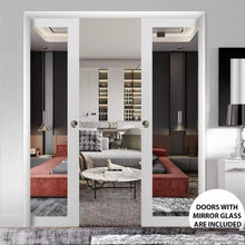 Load image into Gallery viewer, Interior Sliding Closet Double Pocket Doors | Planum 2102 | White Silk