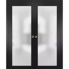 Load image into Gallery viewer, Sliding Double Pocket Door Frosted Tempered Glass | Planum 2102 | Black Matte