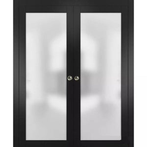 Sliding Double Pocket Door Frosted Tempered Glass | Planum 2102 | Black Matte