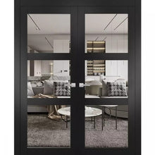 Load image into Gallery viewer, Solid French Double Panel Lite Doors Clear Glass | Lucia 2555 | Matte Black