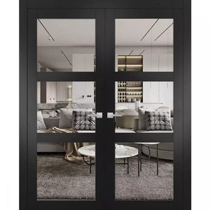 Solid French Double Panel Lite Doors Clear Glass | Lucia 2555 | Matte Black