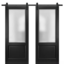 Load image into Gallery viewer, Sliding Double Barn Doors Frosted Glass | Lucia 22 | Matte Black