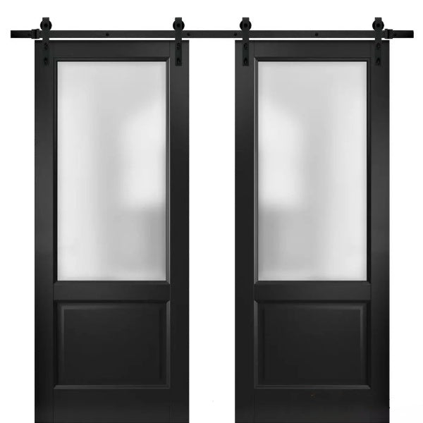 Sliding Double Barn Doors Frosted Glass | Lucia 22 | Matte Black