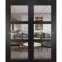 Load image into Gallery viewer, Sliding Closet 3 Lites Bypass Doors | Lucia 2555 | Matte Black