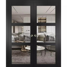 Load image into Gallery viewer, Sliding French Double Pocket Doors | Lucia 2555 | Matte Black