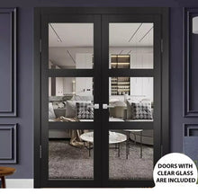 Load image into Gallery viewer, Solid French Double Panel Lite Doors Clear Glass | Lucia 2555 | Matte Black