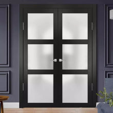 Load image into Gallery viewer, Solid French Double Doors Frosted Glass | Lucia 2555 | Matte Black