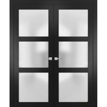 Load image into Gallery viewer, Solid French Double Doors Frosted Glass | Lucia 2555 | Matte Black