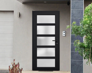 Front Exterior Prehung Metal-Plastic Door Frosted Glass | Manux 8002 | Matte Black