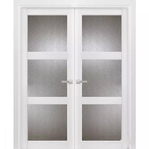 Solid French Double Doors Rain Glass Glass | Lucia 2555 | Matte Black