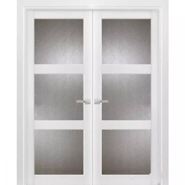 Solid French Double Doors Rain Glass Glass | Lucia 2555 | Matte Black