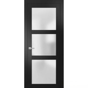 Solid French Door Clear Glass 3 Lites | Lucia 2555 | Matte Black