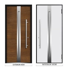 Load image into Gallery viewer, Front Exterior Prehung Steel Door | Left Side Black Glass | Deux 1744 | Natural Oak