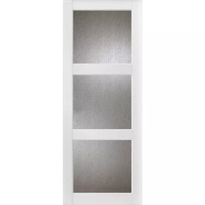 Lite Slab Barn Door Panel | Lucia 2552 | White Silk with Rain Glass