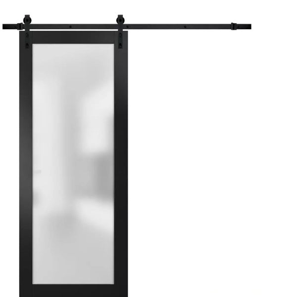 Sturdy Barn Door Frosted Tempered Glass | Planum 2102 | Black Matte