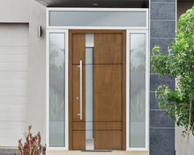 Load image into Gallery viewer, Front Exterior Prehung Steel Door | Top Left &amp; Right Side White Glass | Deux 1713 | Natural Oak - Home Doors