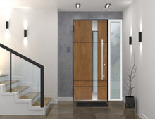 Load image into Gallery viewer, Front Exterior Prehung Steel Door | Left Side White Glass | Deux 1713 | Natural Oak - Home Doors