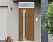 Load image into Gallery viewer, Front Exterior Prehung Steel Door | Top Side White Glass | Deux 1713 | Natural Oak - Home Doors