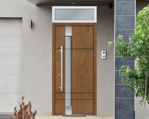 Front Exterior Prehung Steel Door | Top Side White Glass | Deux 1713 | Natural Oak - Home Doors