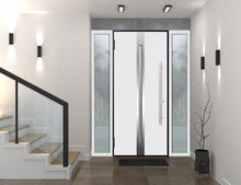 Load image into Gallery viewer, Front Exterior Prehung Steel Door | Left &amp; Right Side White Glass | Deux 1744 | Natural Oak - Home Doors